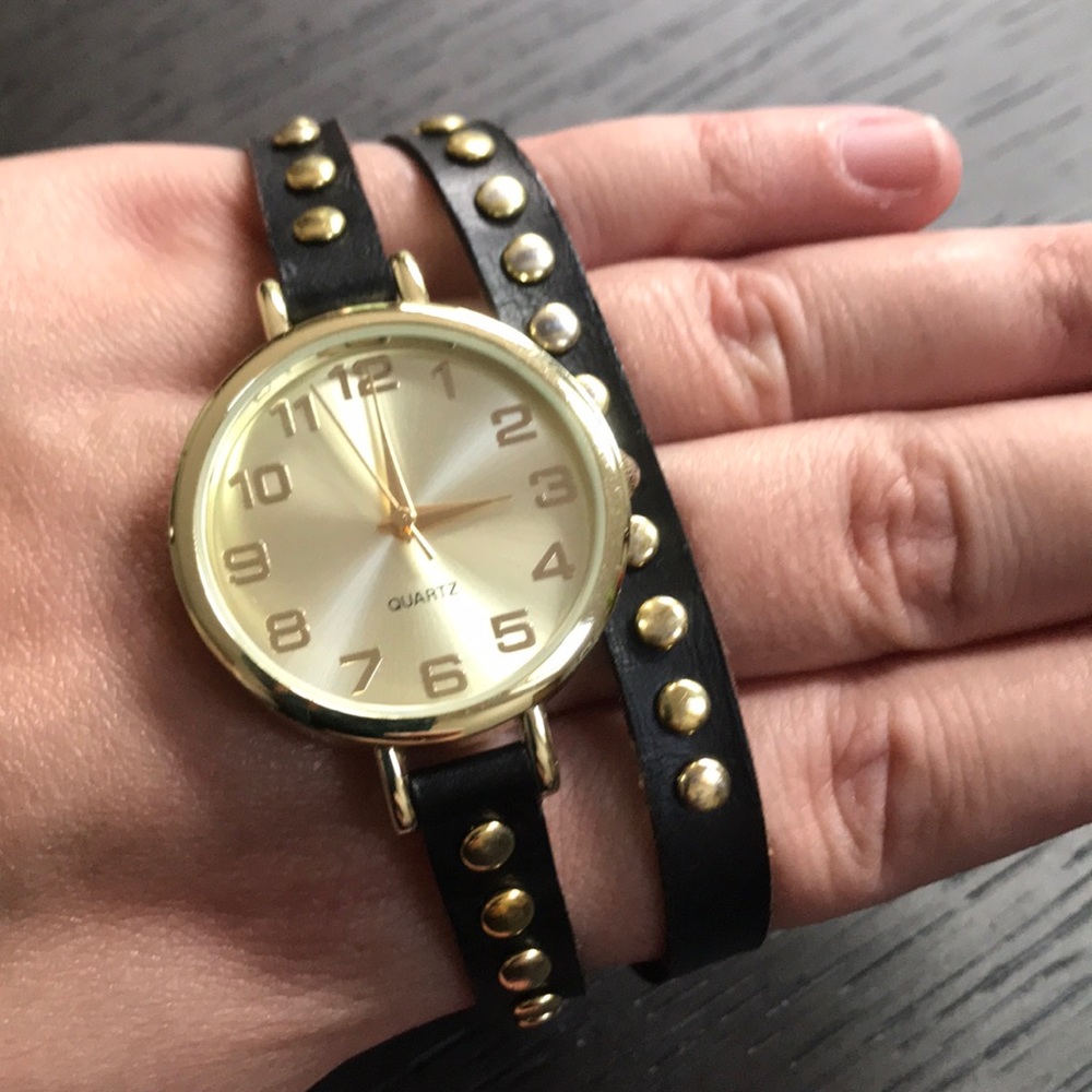 Black and Gold Studded Watch